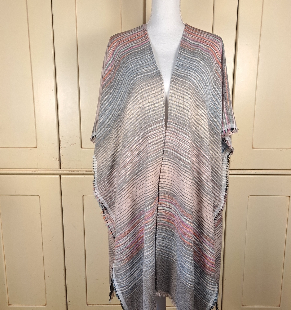 Cejon Women's Multi Color Fringe Stripe Open Kimono Cardigan One Sz Boho Beach